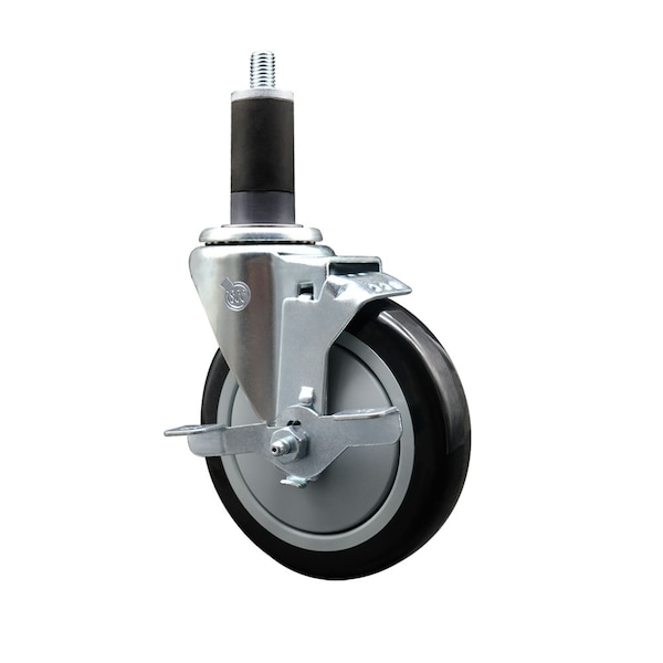 5'' Black Poly Swivel 1-1/4'' Expanding Stem Caster with Brake